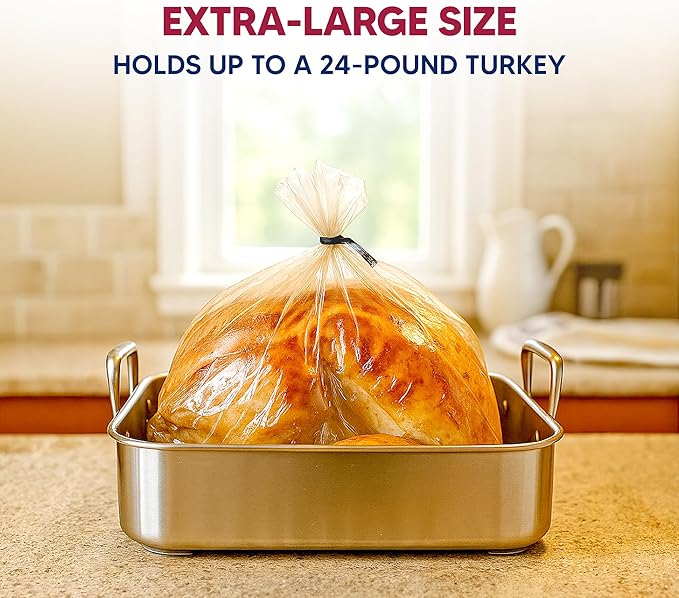 HIC Kitchen Roasting Extra-Large Oven Roasting Bags with Zip Ties, Holds 24-Pound Turkey, Set of 4