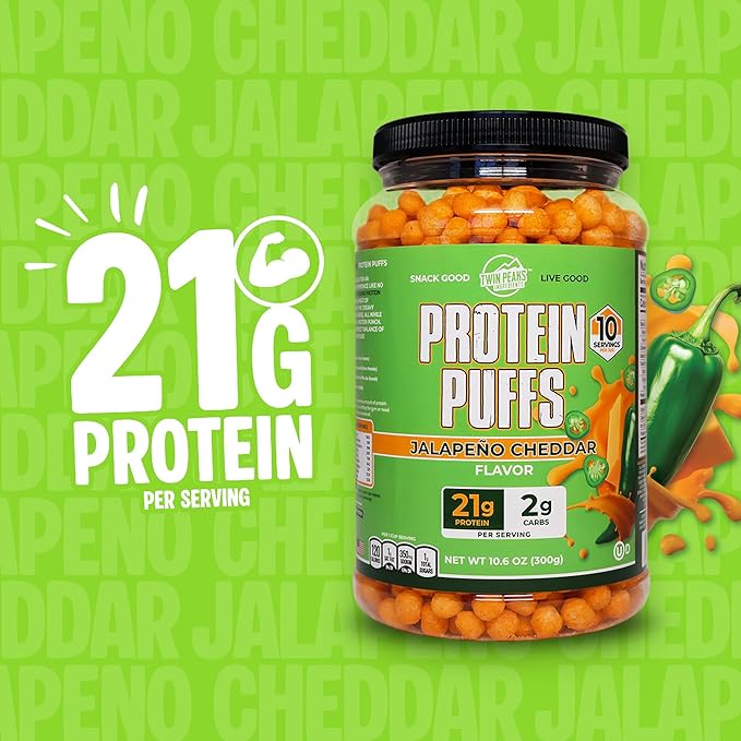 Twin Peaks Protein Puffs - (Jalapeno Cheddar), Keto Friendly, Low Carb Snack (300g, 21g Protein, 2g