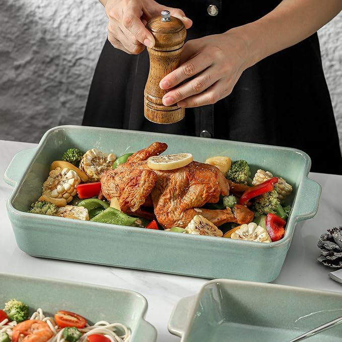 HVH 9x13 Baking Dish Set, Large Casserole Dishes for Oven, Ceramic Bakeware Set of 3, Rectangular