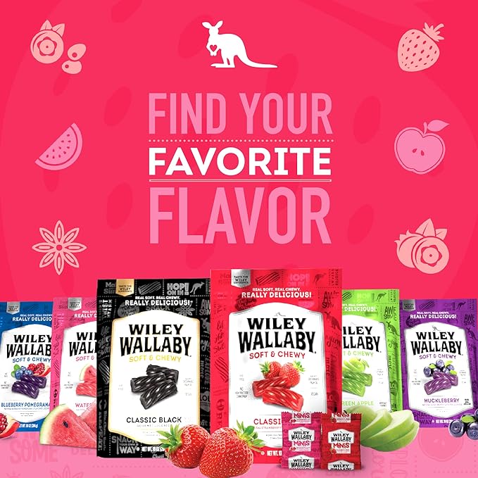 Wiley Wallaby Mini Licorice Bites 0.5 Ounce Classic Gourmet Soft & Chewy Australian Classic Red