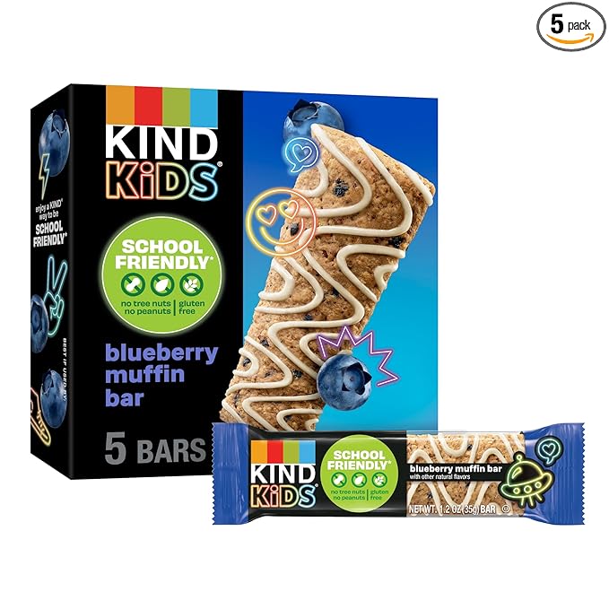KIND Kids Snacks, Blueberry Muffin Bar, Tree Nut and Peanut Free, Gluten Free, Whole Grains and