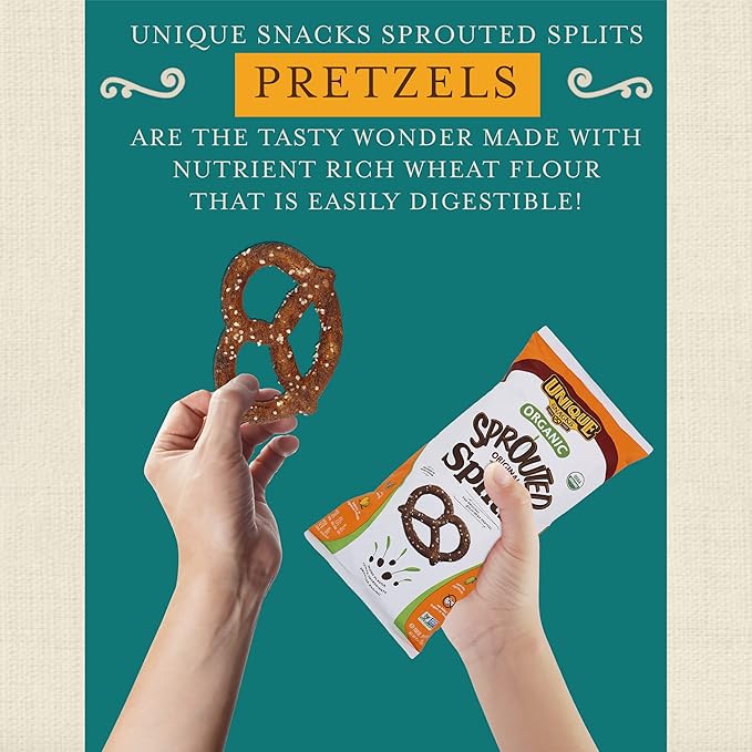 Unique Snacks Sprouted Splits Pretzels, Sprouted Pretzels, Delicious Homestyle Baked Snack Bag, OU