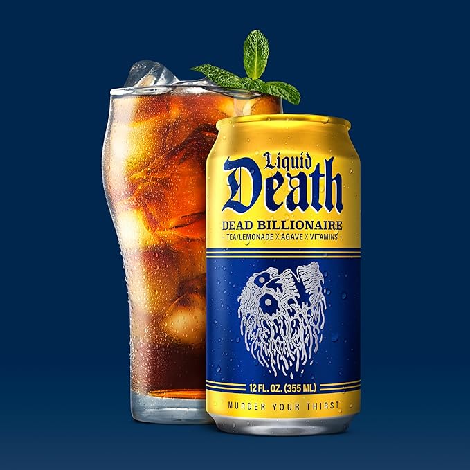 Liquid Death, Dead Billionaire Iced Tea, 12-Pack (12 oz Cans), Half Lemonade Half Black Tea, Low
