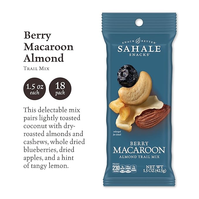 Sahale Snacks Berry Macaroon Almond Trail Mix, 1.5 oz Grab & Go Bag (18 Pack) - Dry-Roasted Deluxe