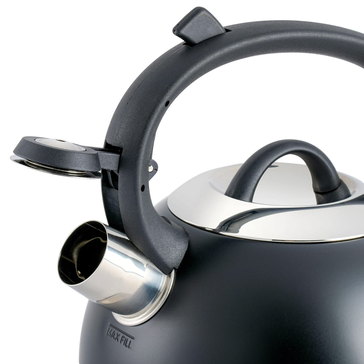 Mr. Coffee Flintshire 1.75-Quart Stainless Steel Whistling Tea Kettle with Nylon Handle – Matte