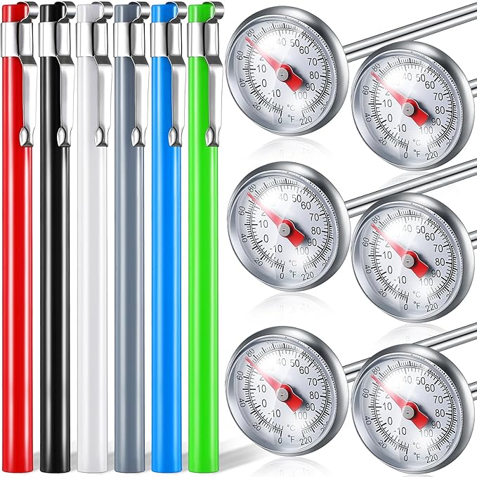 Xuhal 6 Pcs Stainless Steel Kitchen Thermometer with 5 Inch Long Stem 1 Inch Dial Thermometer Milk