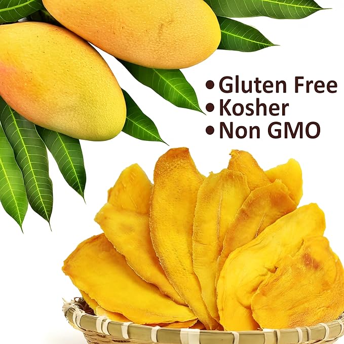 No Sugar Added Dried Mango Slices - 16 Oz Delicious Texture Soft & Juicy No Sugar Added Dried Mango