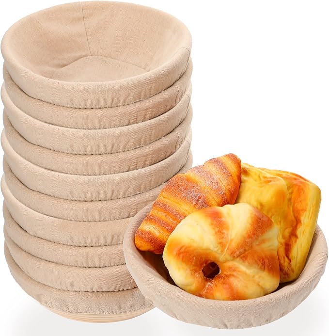 Patelai 10 Pieces Banneton Bread Proofing Basket Round Sourdough Proofing Basket Banneton Basket