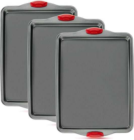 Premium Nonstick Baking Sheet Pans – Set of 3, Heavy-Gauge Carbon Steel, Warp, Dent, and
