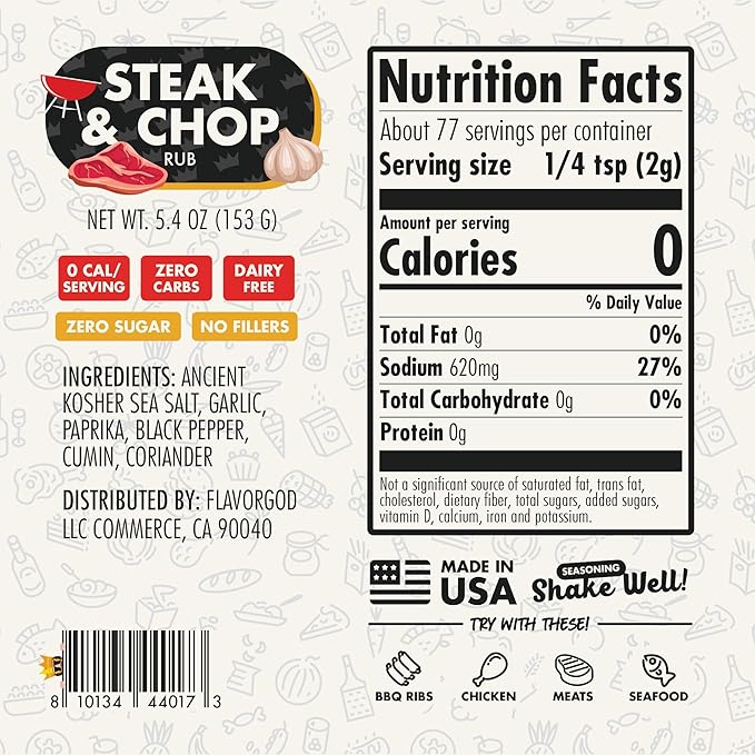 Steak & Chop Rub Seasoning Mix, 2 Bottles by Flavor God - Premium All Natural & Healthy Spice Blend