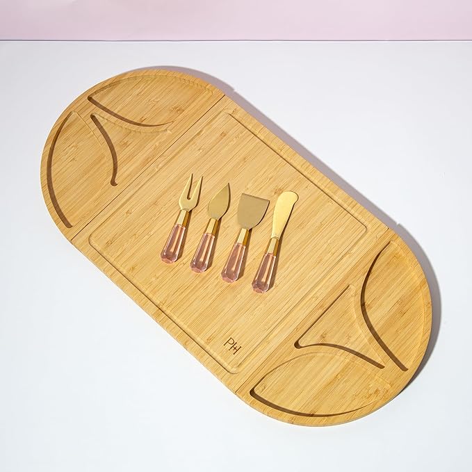 Paris Hilton Charcuterie Board and Serving Set, Customizable and Magnetic Bamboo Board with Cheese