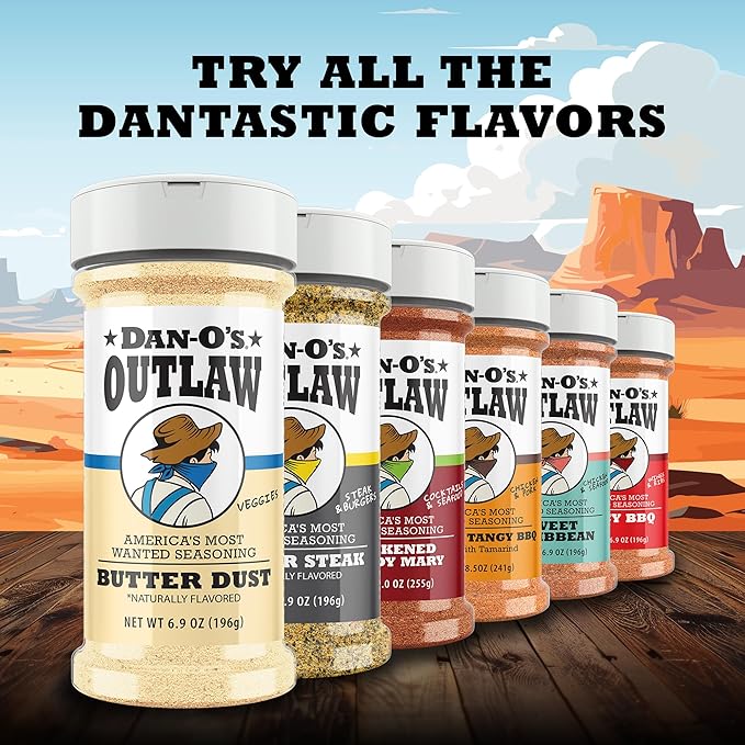 Dan-O's Outlaws Butter Dust Seasoning, 6.9 oz Bottle, Buttery All Purpose Seasoning for Chicken
