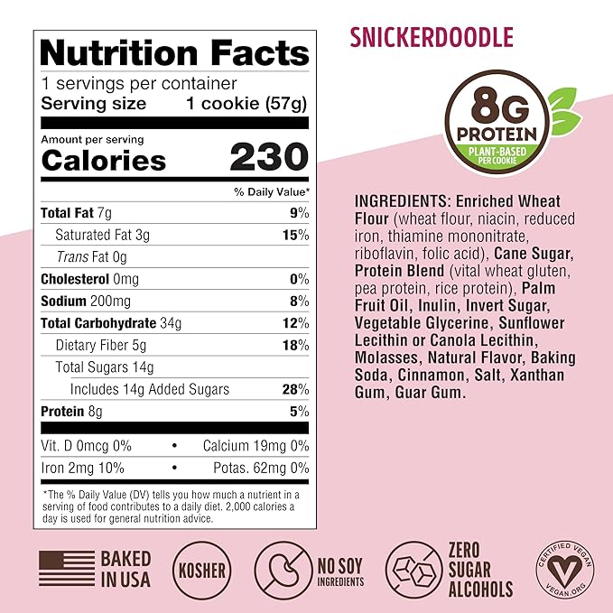 Lenny & Larry's The Complete Cookie, Snickerdoodle, Soft Baked, 8g Plant Protein, Vegan, Non-GMO, 2