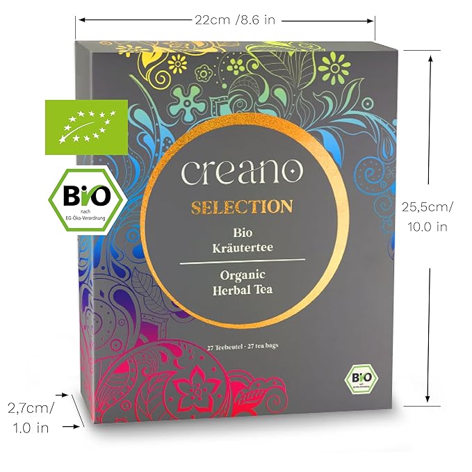 Creano Organic Herbal Tea Sampler Gift Set - Tea Gift Box - 27 Organic Tea Bags in 9 Different