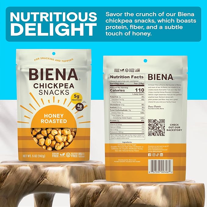 BIENA Chickpea Snacks - Crunchy Roasted Chickpeas - High Fiber Protein Snacks for Adults and Kids