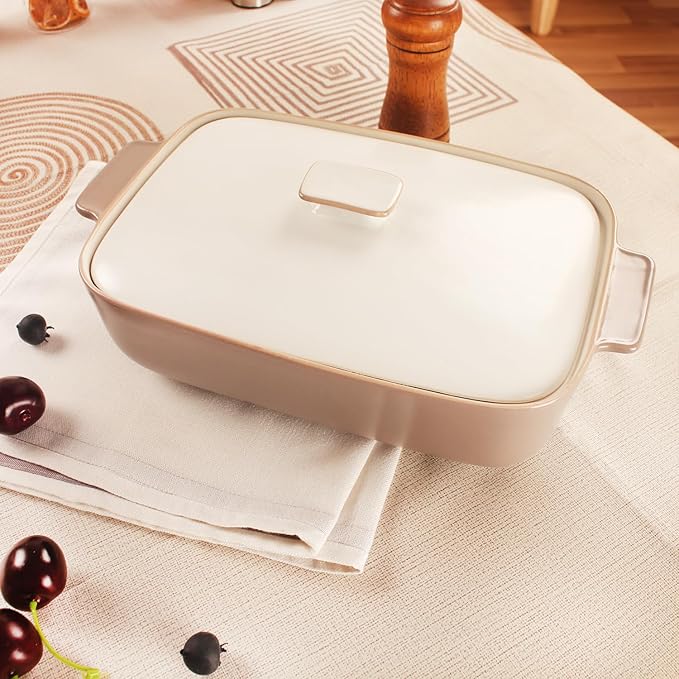 10" x 7" Casserole Dish 1.7 Quart Ceramic Bakeware Set with Lids, Chip and Crack Resistant Ceramic
