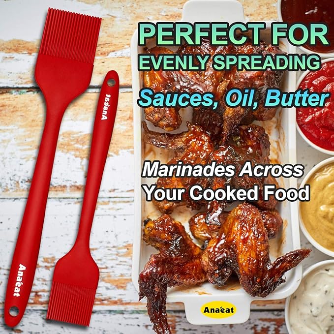 Anaeat High Heat Resistant Silicone Basting Pastry Brush Set of 2- Hygienic One-Pieces Design