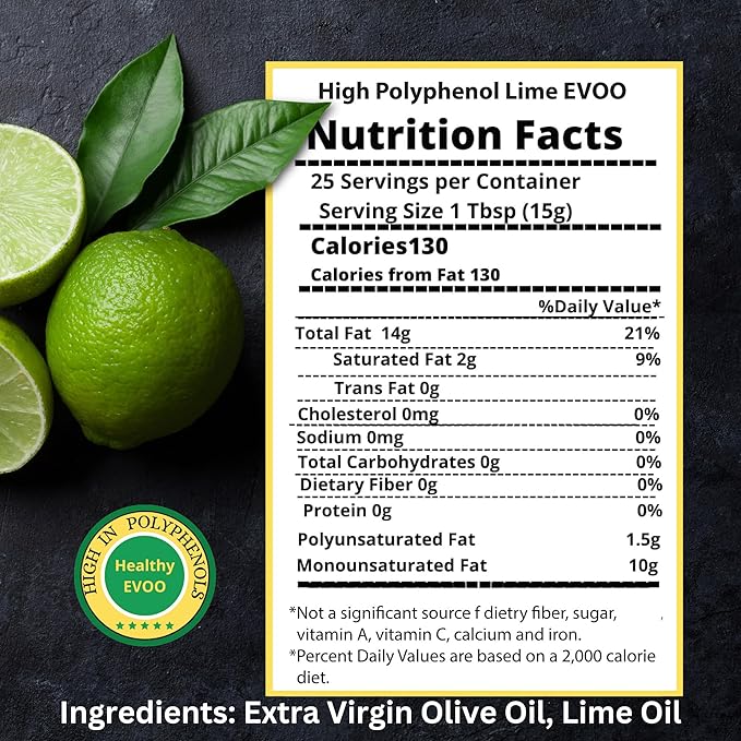 M.G. PAPPAS High Polyphenol Rich Lime Infused Olive Oil Extra Virgin - Over 500mg/kg - Unfiltered