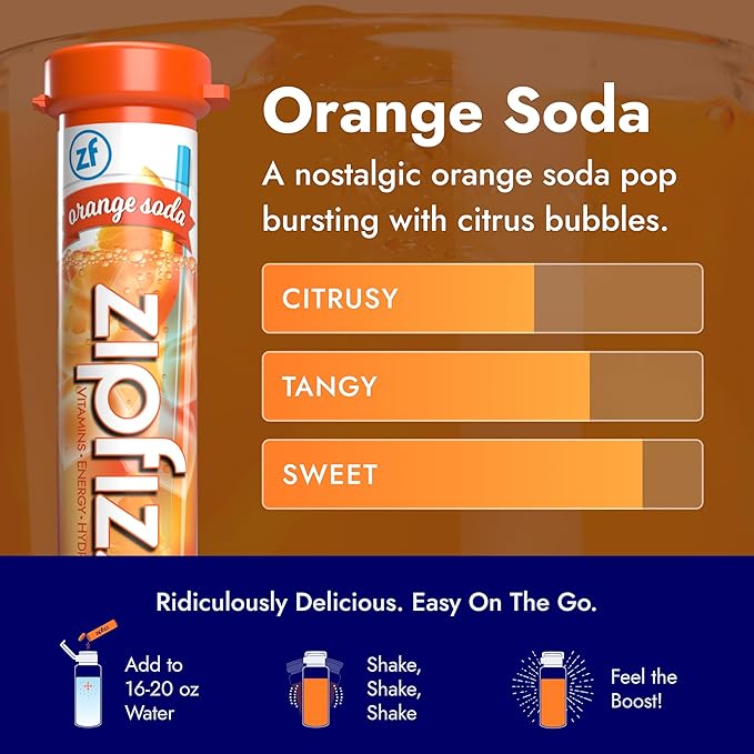 Zipfizz Daily Energy Drink Powder, Orange Soda, 12 Pack | 3-in-1 Sustained Energy, Rapid Hydration