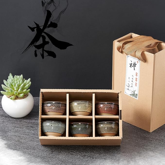 Skyley 6 Pieces Korean Soju Shot Glasses Sets Porcelain Cups Korean Ceramic Cups Tea Accessories