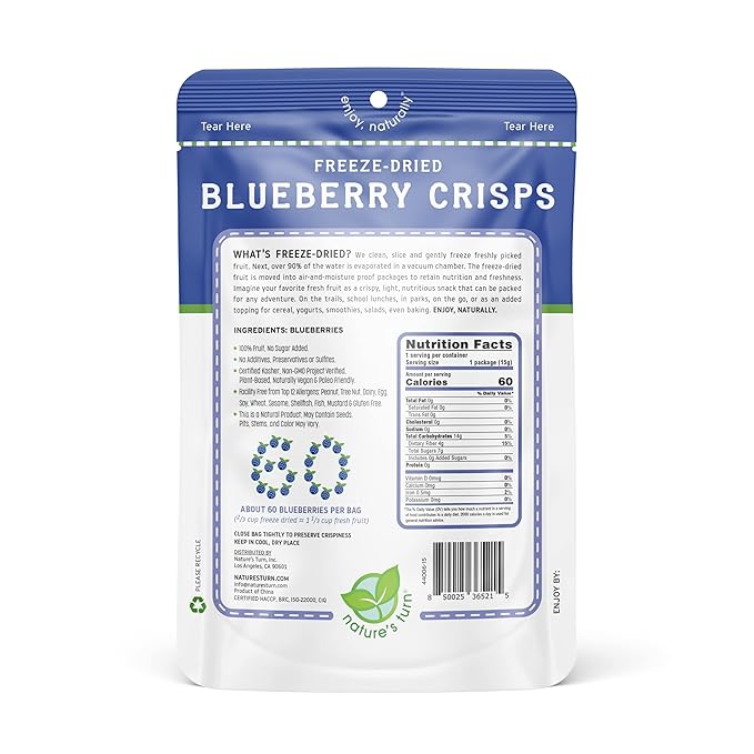 Nature’s Turn Freeze-Dried Blueberry Crisps – Healthy, Gluten-Free, Crispy & Delicious, Plant-Based
