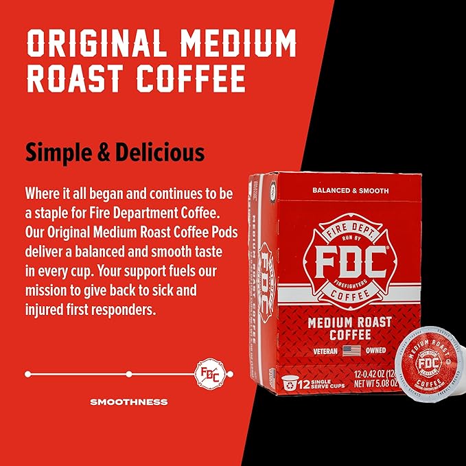Fire Department Coffee - Gives Back to Firefighters - Original Medium Roast Coffee Pods - Balanced