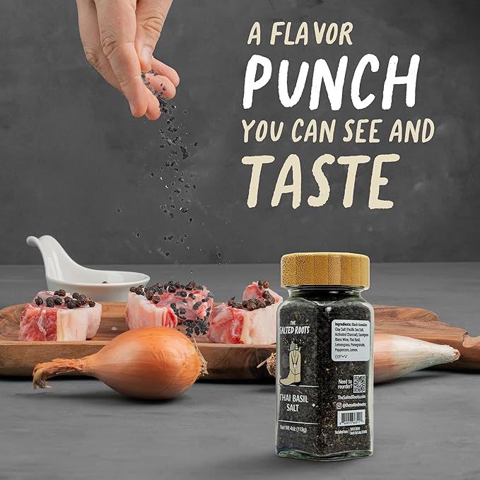 The Salted Roots - Smoked Thai Basil Salt - Infused with Thai Basil, Sauv Blanc, Lemongrass &