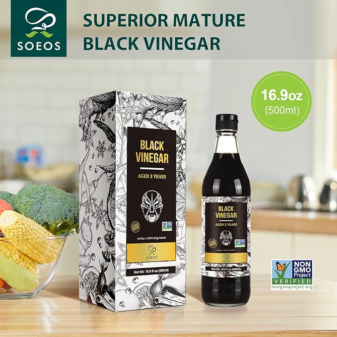 Soeos Chinkiang Vinegar 16.9 fl oz (Pack of 2), Zhenjiang Vinegar, Chinese Black Vinegar, Chinese