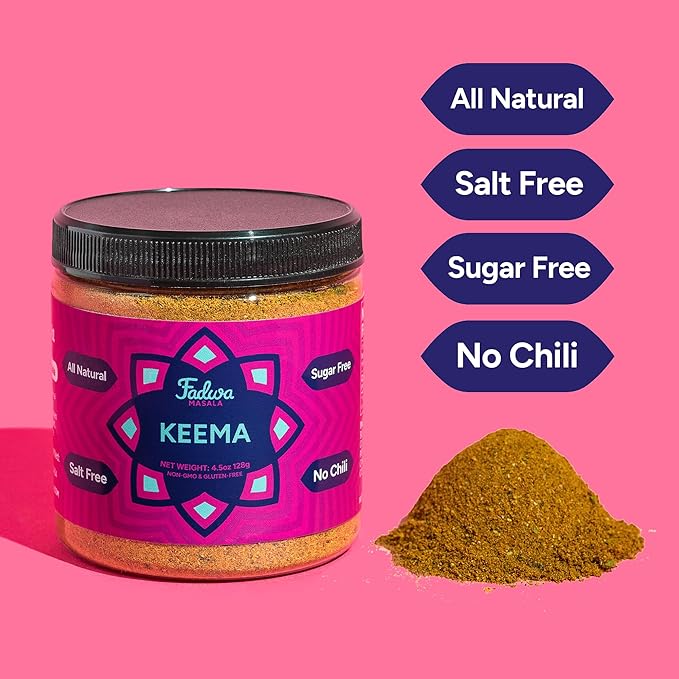 Fadwa Masala Keema Spice Mix - 4.5 oz Jar, Salt & Sugar Free, Non-Spicy Authentic Desi Spices for