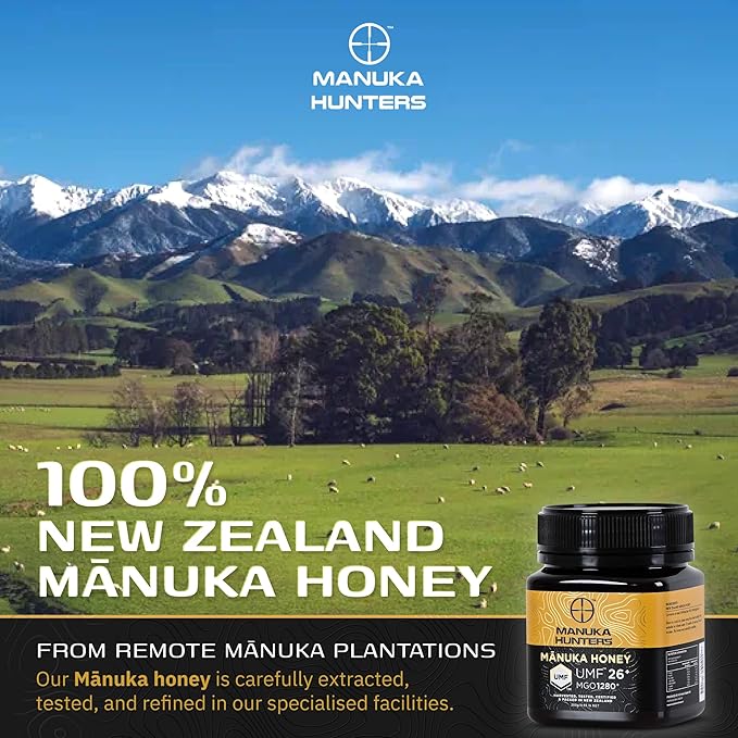 Manuka Hunters UMF 26+/MGO 1280+ Certified New Zealand Manuka Honey - 100% Pure Natural Sweetener