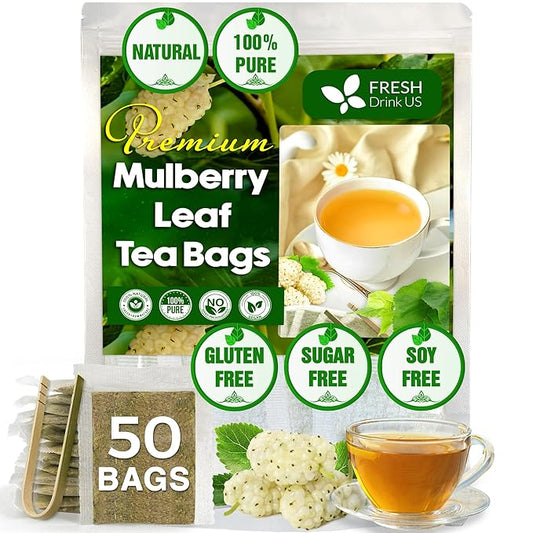FreshDrinkUS Premium Mulberry Leaf Tea - 50 Bags, 100% Natural & Pure. Loose Leaf Herbal Tea.