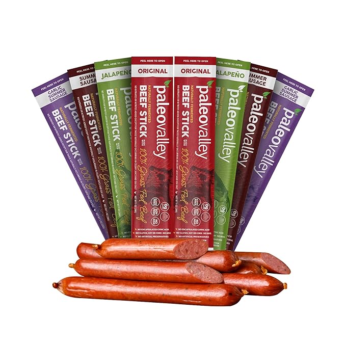 Paleovalley 100% Grass Fed Beef Sticks - Delicious Gluten Free Beef Snack - High Protein Keto