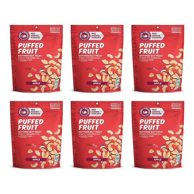 Made In Nature Organic Puffed Fruit, Apple, 1.4 Ounce Bag (Pack of 6) - Vegan Snack, Non-GMO