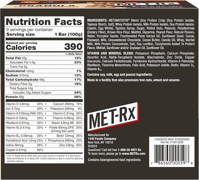 MET-Rx Big 100 Granola Protein Bar, Meal Replacement Bar, 32G Protein,Peanut Butter Chocolate Chip