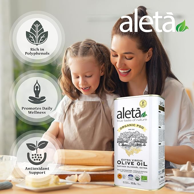 Aleta Farms Olive Oil Extra Virgin, USDA Organic, Single Estate PDO Polyphenol Rich Olive Oil, Cold