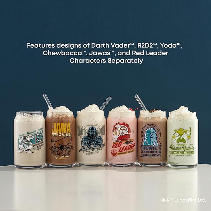 JoyJolt Star Wars Retro Vintage Collection 16.9oz Glass Tumblers - Featuring Darth Vader, R2D2