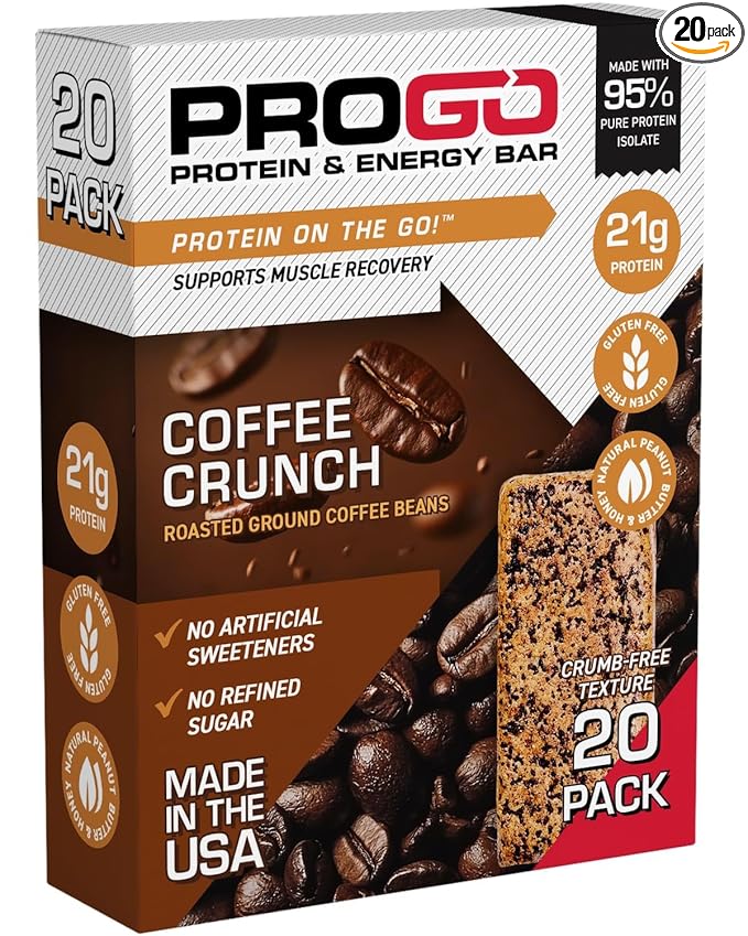 ProGo Protein Bars, Low Sugar, High Protein Snacks (21g) - 95% Pure Isolate for Faster Muscle