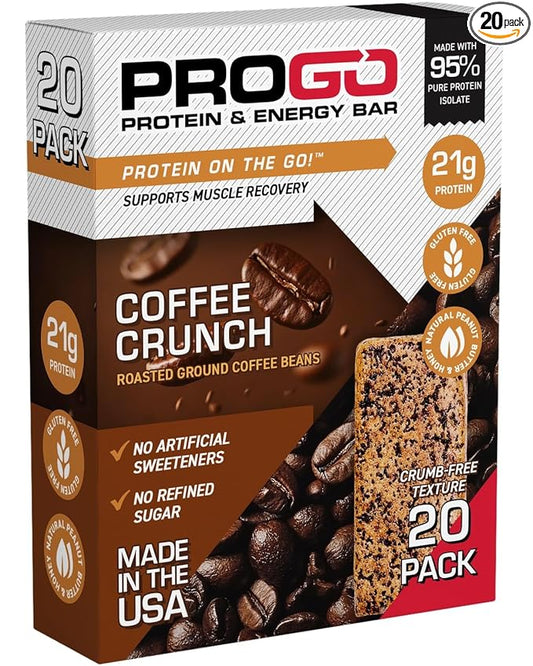 ProGo Protein Bars, Low Sugar, High Protein Snacks (21g) - 95% Pure Isolate for Faster Muscle