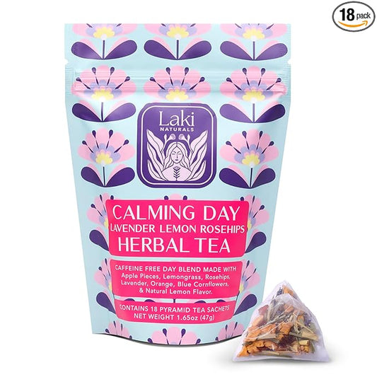 Calming Day Herbal Tea (1.65 oz, Pack of 18 Tea Bags) ??Relaxing Caffeine-Free Tea with Lavender