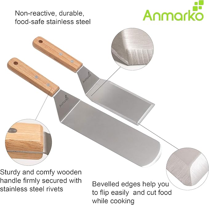 Metal Spatula Set - Griddle Long Spatula - Teppanyaki spatulas - Griddle Scraper and Pancake