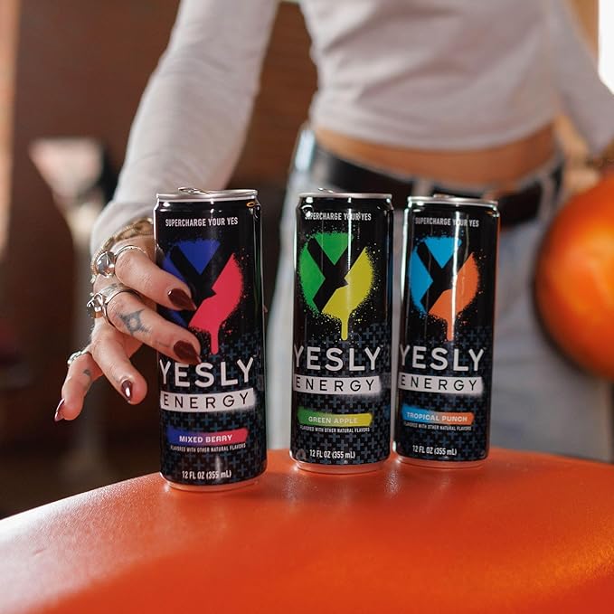 Yesly Energy Drink, Mixed Berry, Naturally Flavored Sparkling Energy Drink With Electrolytes