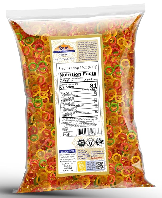 Rani Far Far / Fryums (Wheat & Tapioca Pellet) Ring Shape 14oz (400g) ~ Vegan, Kosher, Uncooked