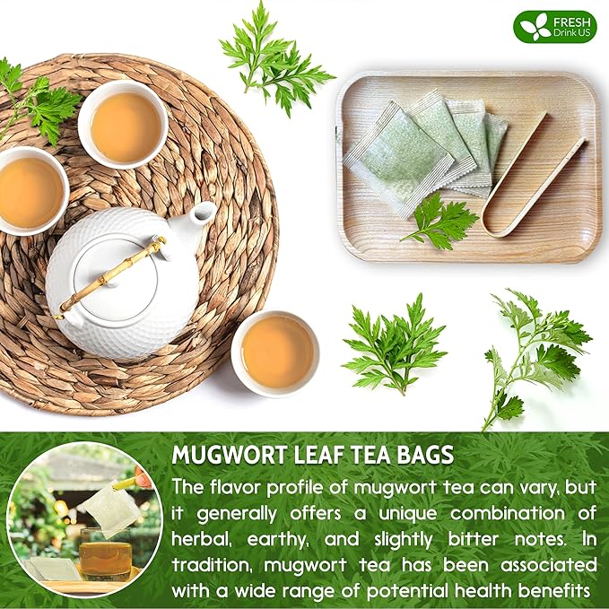 FreshDrinkUS, Premium 25 Mugwort Leaf Tea Bags, 100% Natural and Pure Mugwort Leaves. Loose Leaf