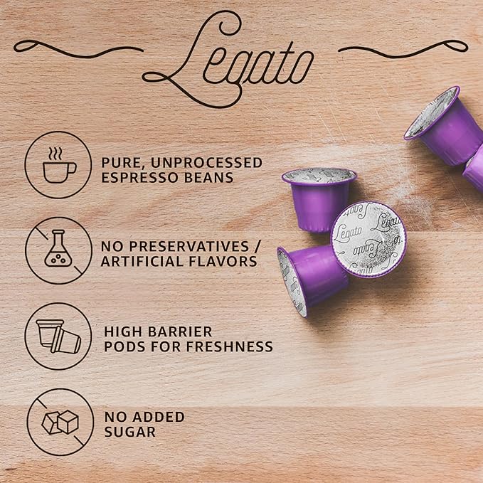 Legato Espresso Capsules - 10/100 count - Single-Serve Coffee Pods - Compatible with Nespresso