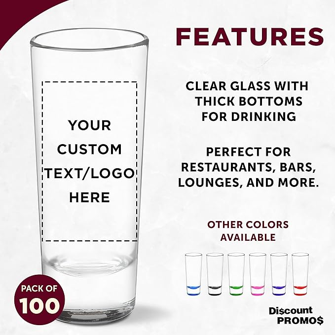 Custom Cordial Shooter Shot Glasses 2 oz. Set of 100, Personalized Bulk Pack - Great for Birthdays