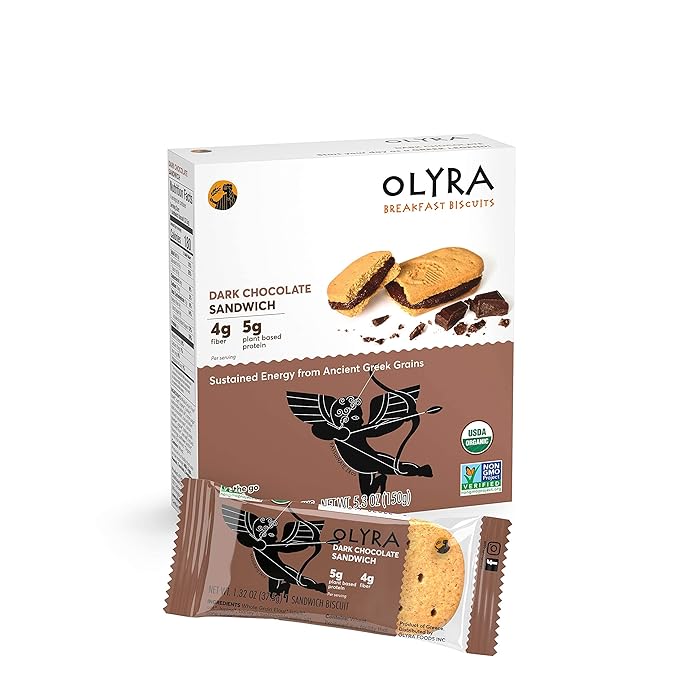 Olyra Dark Chocolate Sandwich Breakfast Biscuits, Healthy Snacks for Adults and Kids, Low Sugar