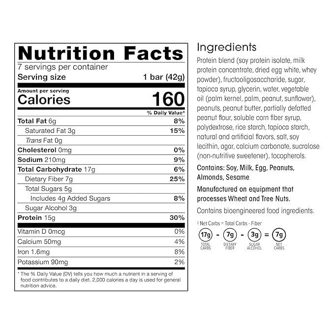 Wonderslim High Fiber Protein Bars, Fluffy Nutter | 15g Protein, 7g Fiber | Low Sugar, Low Carb |
