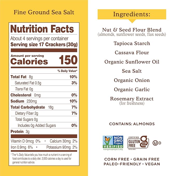 Simple Mills Almond Flour Crackers, Family Size, Fine Ground Sea Salt - Gluten Free, Vegan, Healthy