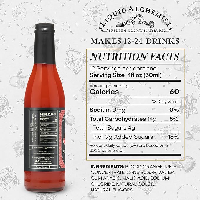Liquid Alchemist Blood Orange Syrup for Cocktails - Real Ingredients Make our Blood Orange Puree a
