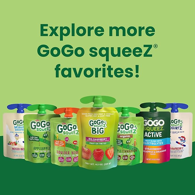 GoGo squeeZ Applesauce and Fruit Puree Variety Pack, Apple, Mango & Banana, 3.2 oz (Pack of 20), Unsweetened Fruit Snacks for Kids, Gluten Free, Nut Free and Dairy Free, BPA Free Pouches